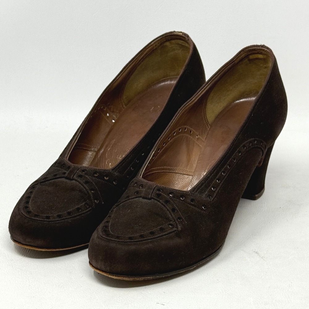 Vintage 40s Geutings Peeress Brown Brogue Windsor Pumps Heels 6B‎ Twee Pump Heel